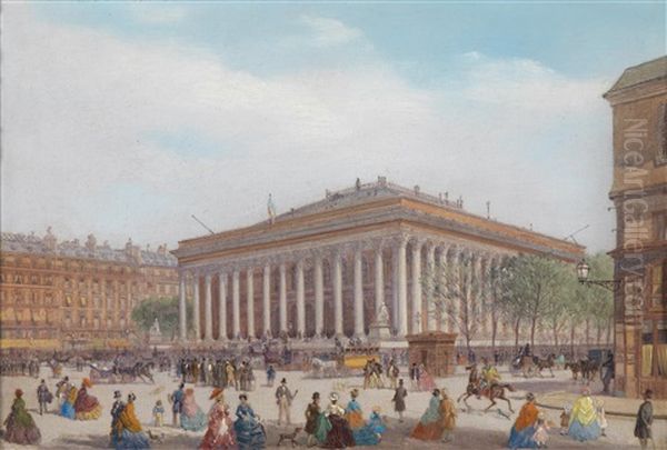 Blick Auf Den Place De La Bourse, Paris Oil Painting by Carlo Bossoli