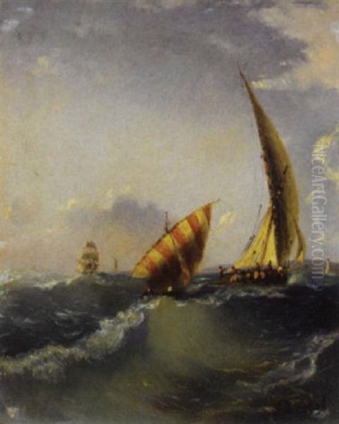 Barche A Vela Ad Alicante Oil Painting by Carlo Bossoli