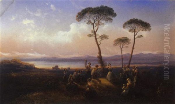 Tarantella Nel Paesaggio Napoletano, 1849 Oil Painting by Carlo Bossoli