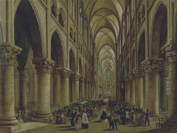 Parigi, Interno Di Notre Dame Oil Painting by Carlo Bossoli