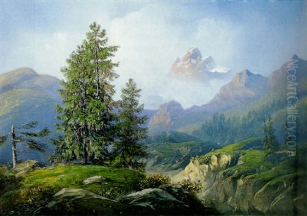 Paesaggio Alpino Con Monte Rosa Sulllo Sfondo Oil Painting by Carlo Bossoli