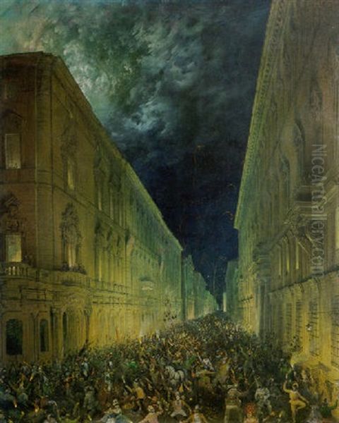 A View Of The Corso, Rome Oil Painting by Carlo Bossoli