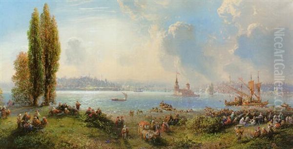 A View From Uskudar Towards Constantinople Oil Painting by Carlo Bossoli