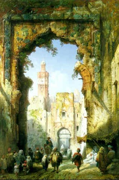 Gateway In An Arab Town Oil Painting by Carlo Bossoli