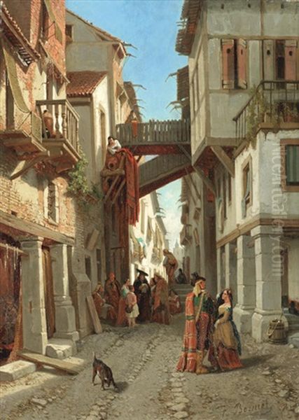 A Street Scene, Toledo Oil Painting by Francois Antoine Bossuet