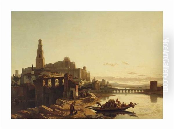 Cordoba By The River Guadalquivir, Spain Oil Painting by Francois Antoine Bossuet