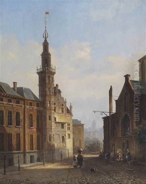 Sunny Townview Oil Painting by Francois Antoine Bossuet