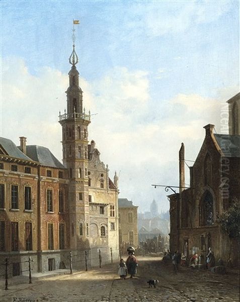 A Street Scene In A Sunlit Town Oil Painting by Francois Antoine Bossuet