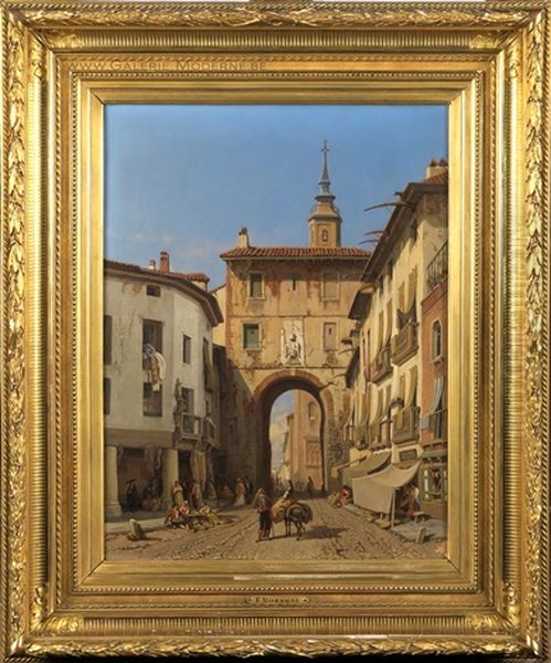 Puerta Mayor A Saragosse - Espagne Oil Painting by Francois Antoine Bossuet