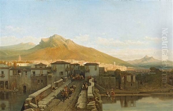 Vue D'une Ville, Probablement Du Nord De L'espagne Oil Painting by Francois Antoine Bossuet