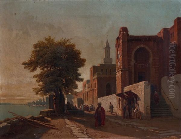 Fontaine Et Mosquee (maroc) Oil Painting by Francois Antoine Bossuet