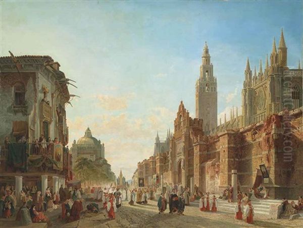 La Procession Des Deux Patronnes A Seville Oil Painting by Francois Antoine Bossuet