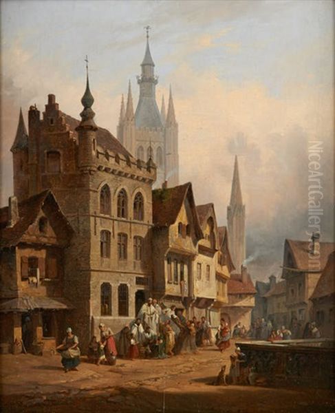 Place Animee A Gand Oil Painting by Francois Antoine Bossuet