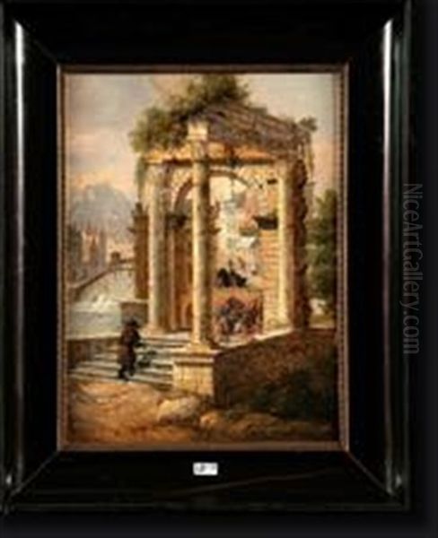 Paysage Anime Aux Ruines Oil Painting by Francois Antoine Bossuet