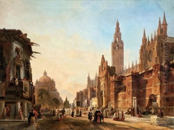 Procession A Seville Oil Painting by Francois Antoine Bossuet