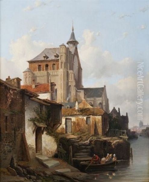 Barque Au Pied De La Vieille Eglise Oil Painting by Francois Antoine Bossuet