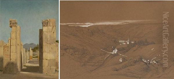 L'entree Des Ruines (+ Paysage; 2 Works) Oil Painting by Francois Antoine Bossuet