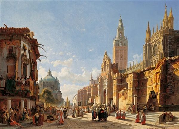 Prozession In Sevilla Oil Painting by Francois Antoine Bossuet