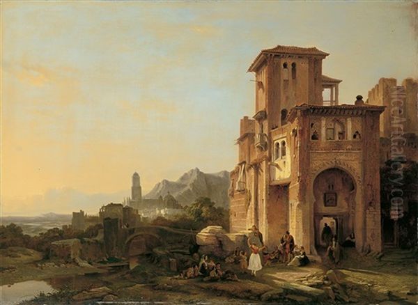 Blick Auf Eine Stadt In Spanien Oil Painting by Francois Antoine Bossuet