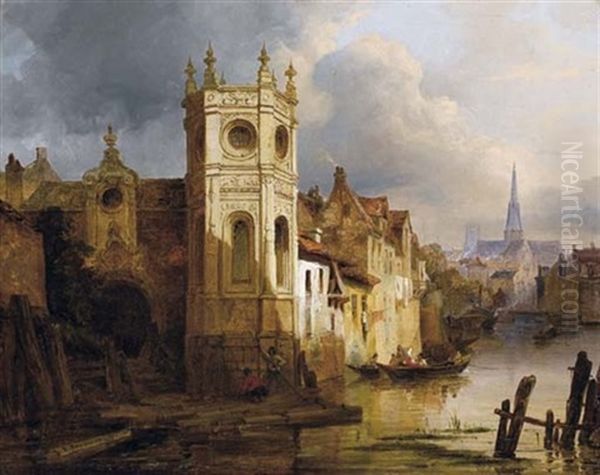 Caprice Architectural De L'eglise Saint Pierre Sur L'odon, A Caen Oil Painting by Francois Antoine Bossuet