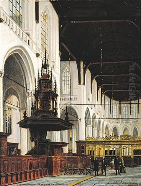 Interieur Nieuwe Kerk Te Amsterdam Oil Painting by Francois Antoine Bossuet