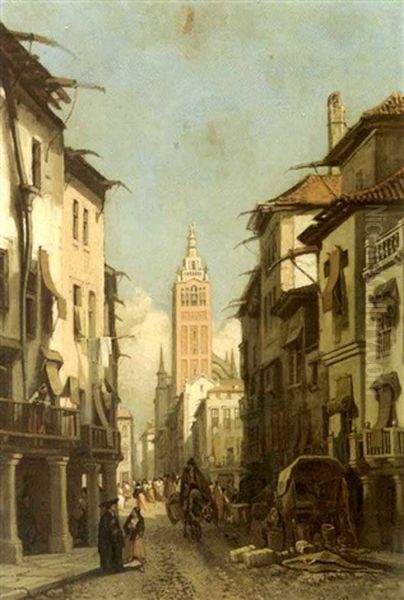 Rue De La Giralda - Seville Oil Painting by Francois Antoine Bossuet