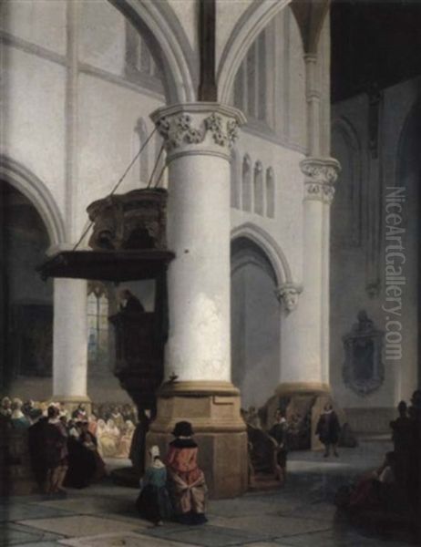 Kircheninterieur Wahrend Eines Gottesdienstes Oil Painting by Francois Antoine Bossuet