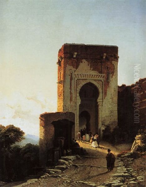 Porte De Justice, Alhambra, Granada Oil Painting by Francois Antoine Bossuet