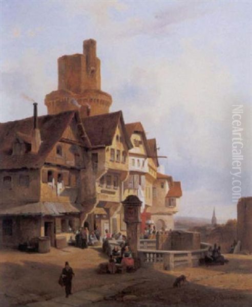 Vue A Caen (normandie) Oil Painting by Francois Antoine Bossuet