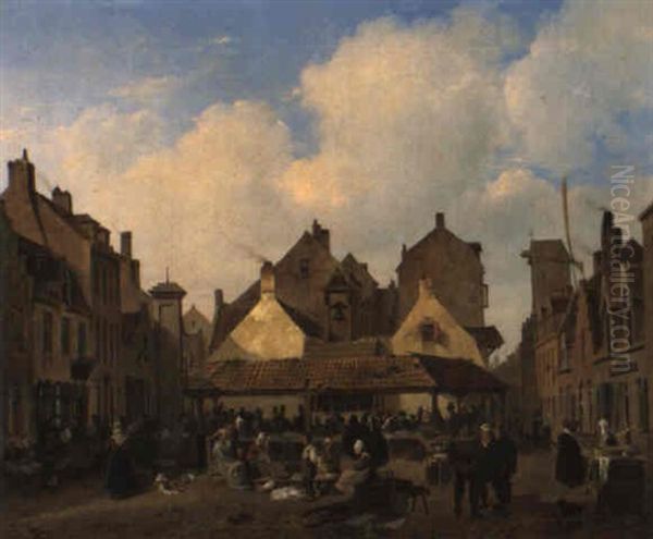 Marche Aux Poissons A Ostende Oil Painting by Francois Antoine Bossuet