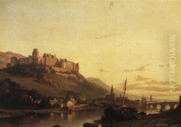 A View Of Heidelberg And The River Neckar Oil Painting by Francois Antoine Bossuet