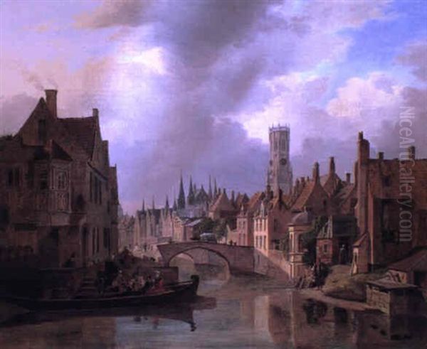 View In Bruges Oil Painting by Francois Antoine Bossuet