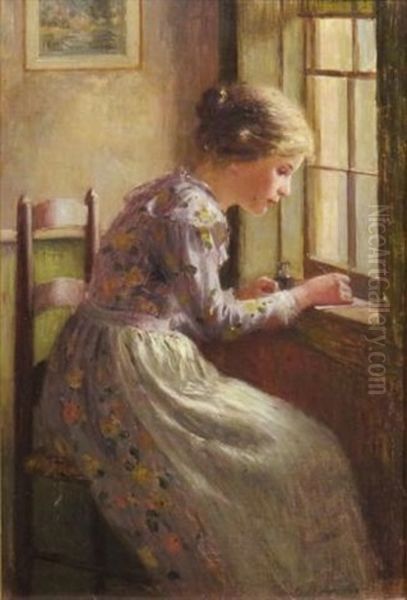 Girl At A Window Oil Painting by Frederick James Boston