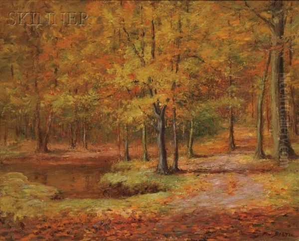 Woods And Pond In Autumn Oil Painting by Frederick James Boston