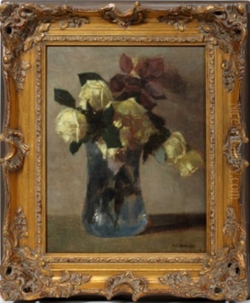 Floral Still Life Oil Painting by Frederick James Boston