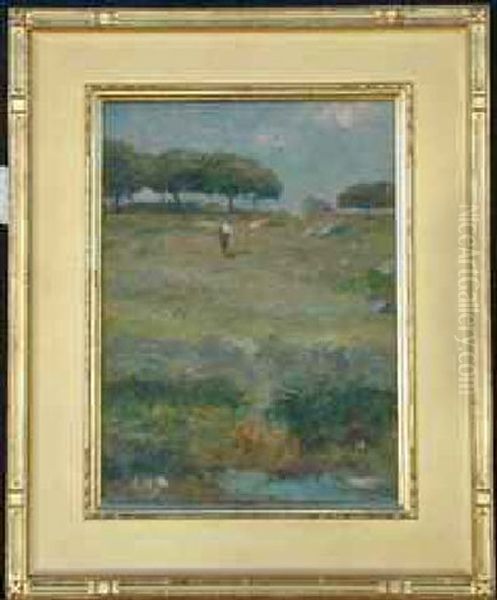 Figure In A Landscape Oil Painting by Joseph Henry Boston