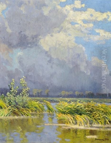 Wind-blown Cane-brake, On The Reverse: Radvanyi Lake Oil Painting by Istvan Bosznay