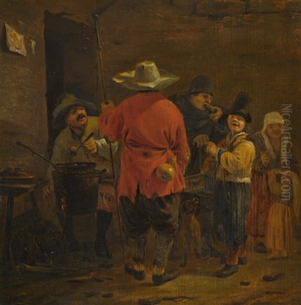 Figures Eating In An Inn Oil Painting by Andries Dirsksz Both