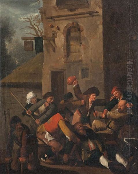 La Dispute Devant L'auberge Oil Painting by Andries Dirsksz Both