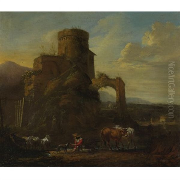 Pastoral Landscape With Ruins Oil Painting by Andries Dirsksz Both