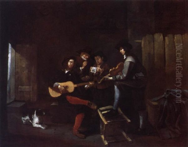 Musizierende Gesellschaft In Einer Scheune Oil Painting by Andries Dirsksz Both