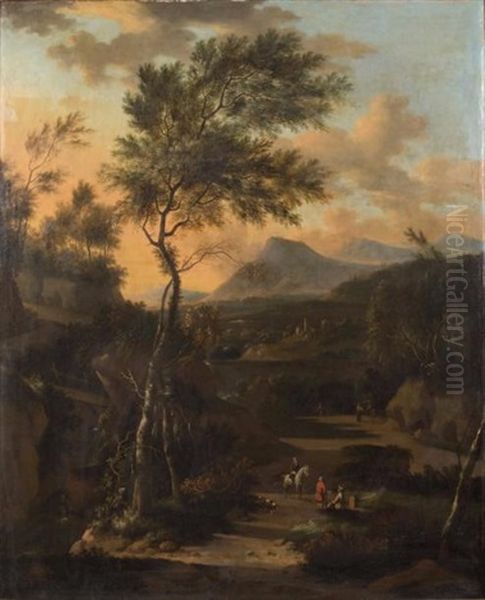 Paysage Au Grand Arbre Avec Des Voyageurs Oil Painting by Jan Dirksz. Both