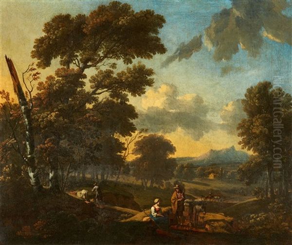 Landscape With Shepherds Oil Painting by Jan Dirksz. Both