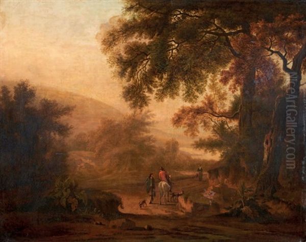 Cavalier Et Personnages Dans Un Paysage Oil Painting by Jan Dirksz. Both