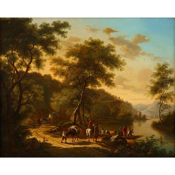 Travelers In An Italianate Landscape Oil Painting by Jan Dirksz. Both