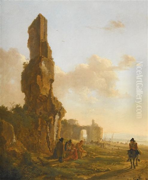 Italianate Landscape With Ruins Oil Painting by Jan Dirksz. Both