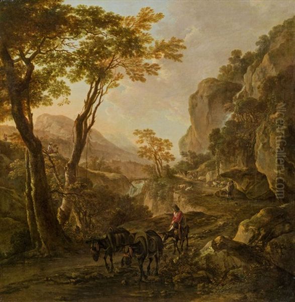 Landschaft Mit Reiter Und Zwei Maultieren, Rocca Aquatico Bei Ancona Oil Painting by Jan Dirksz. Both