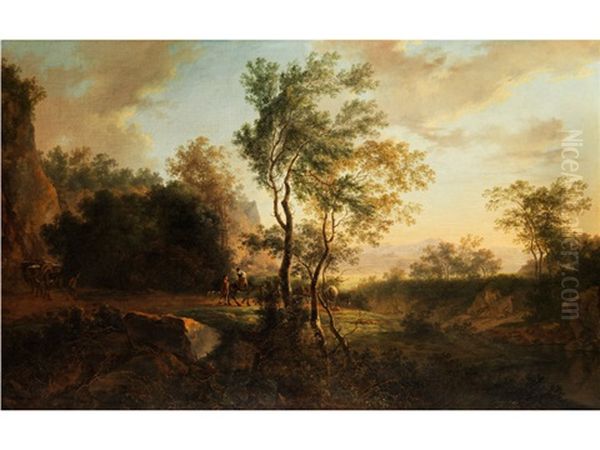 Hirten- Und Eseltreiber In Sudlicher Landschaft Oil Painting by Jan Dirksz. Both