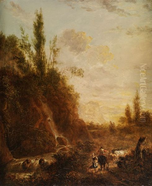 Bergige Landschaft Mit Wasserfall Oil Painting by Jan Dirksz. Both