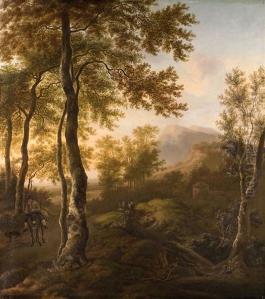 Reiter Auf Maultier Mit Hund In Tiefer Landschaft Oil Painting by Jan Dirksz. Both